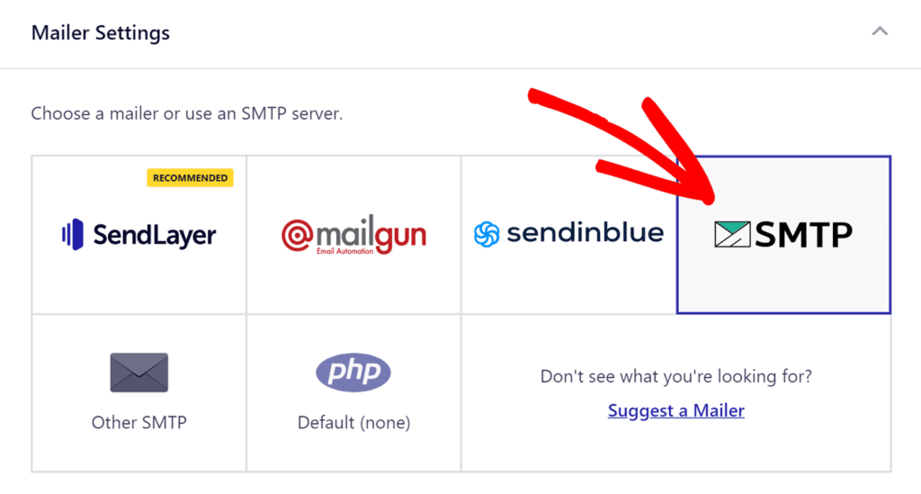 Selecting SMTP mailer in Easy WP SMTP settings