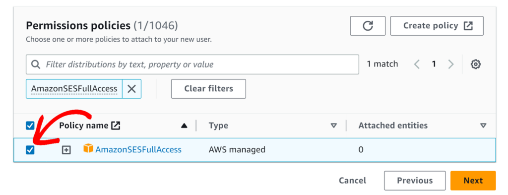 Attaching policy to new IAM user