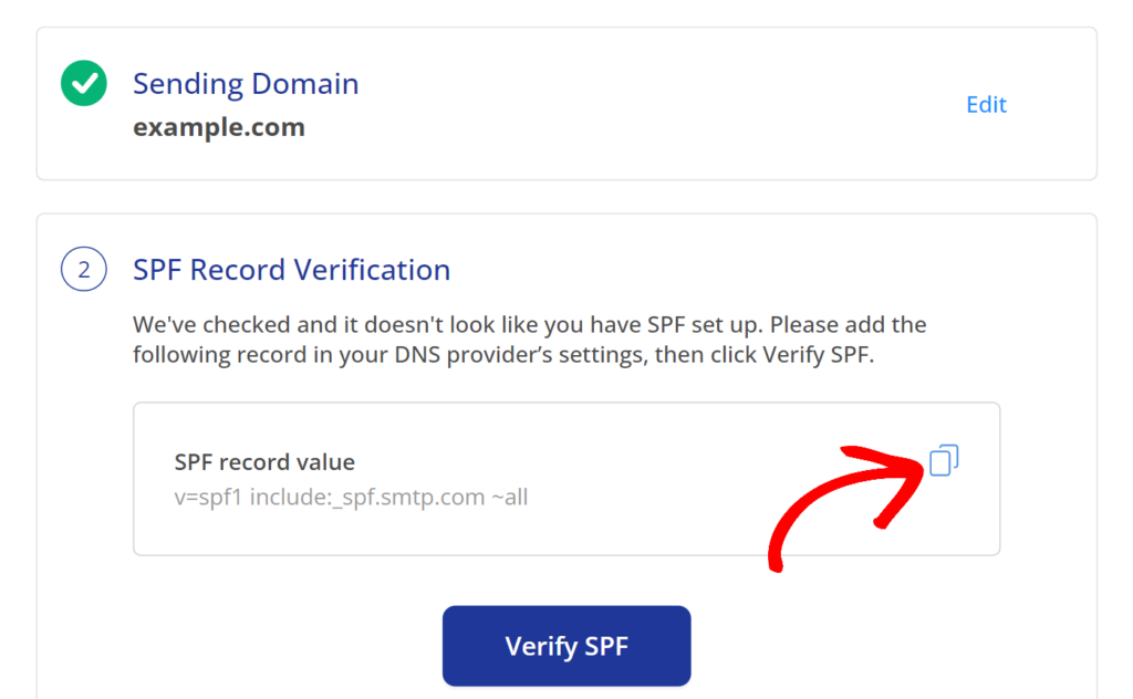 Adding the SPF record in SMTP.com