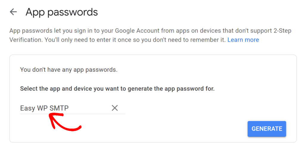 Adding name for App password