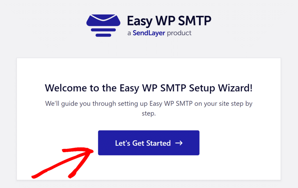 Lets Get Started button in Easy WP SMTP Setup Wizard