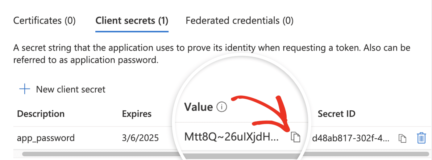 Copy application password value