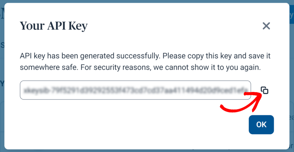 Copy button to generate API key