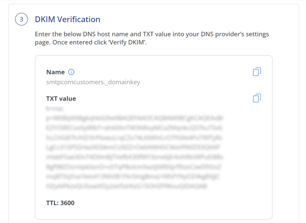 DKIM verification section in SMTP.com