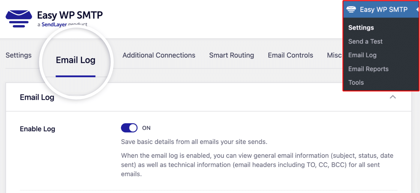 Enable email logging