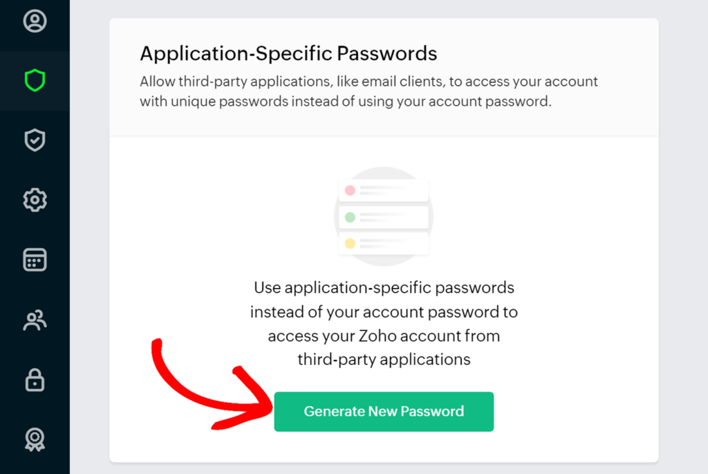 Generate a new password button in Zoho