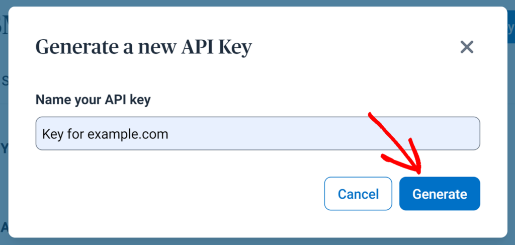 Name API key field and Generate button