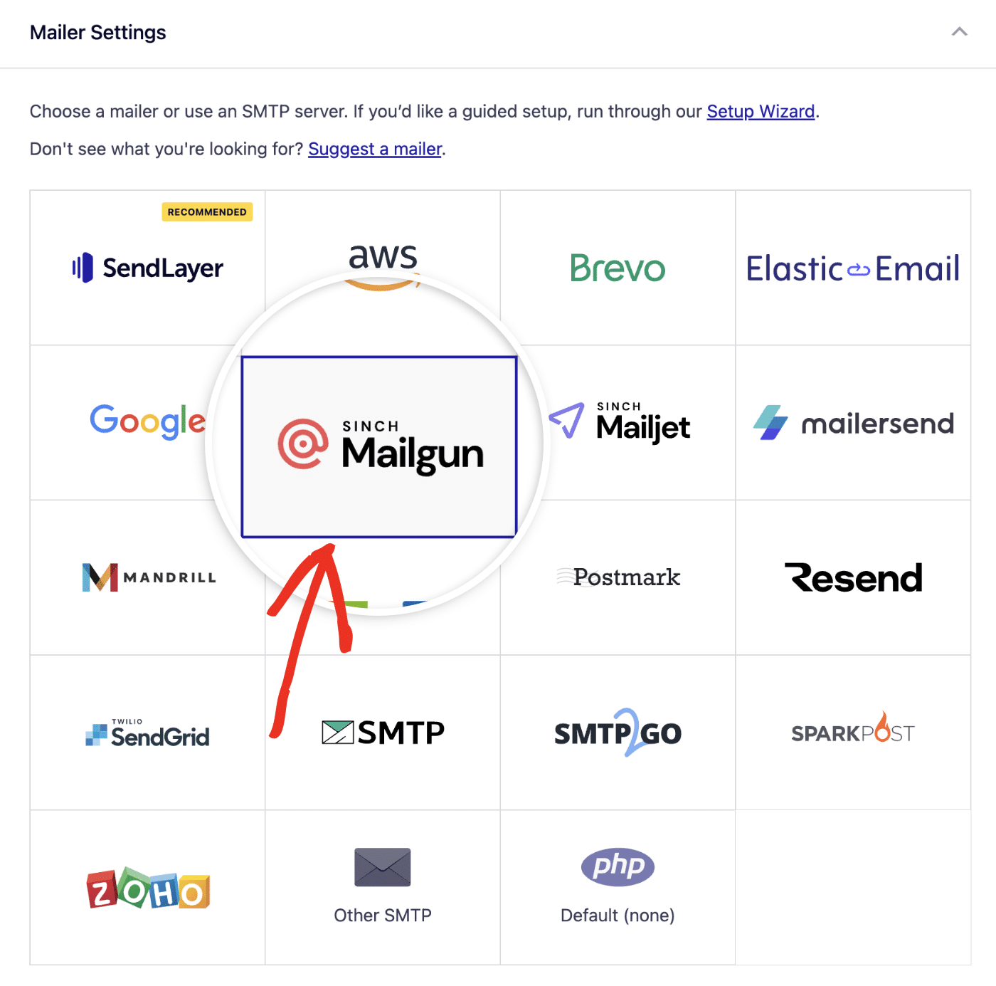 Select Mailgun mailer