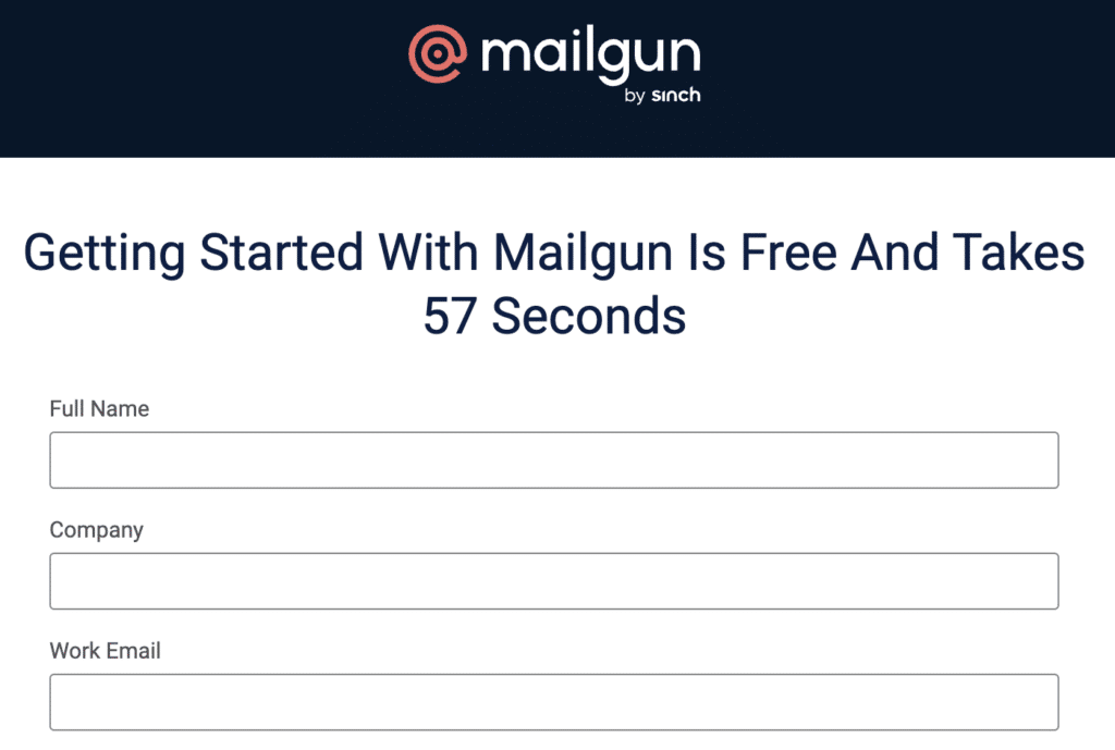 Mailgun signup page