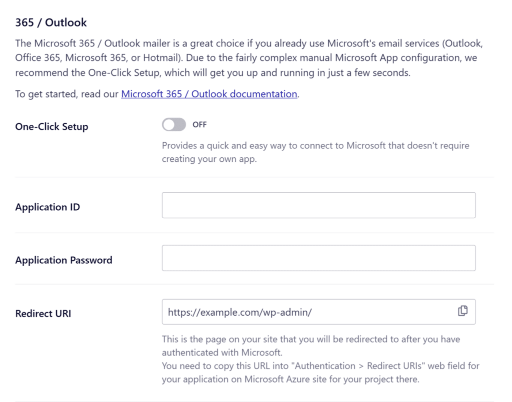 Outlook mailer settings