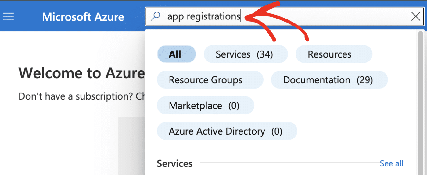 Azure portal search bar