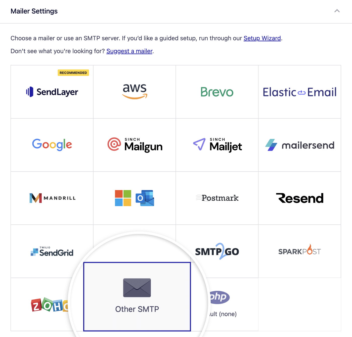 Select Other SMTP mailer