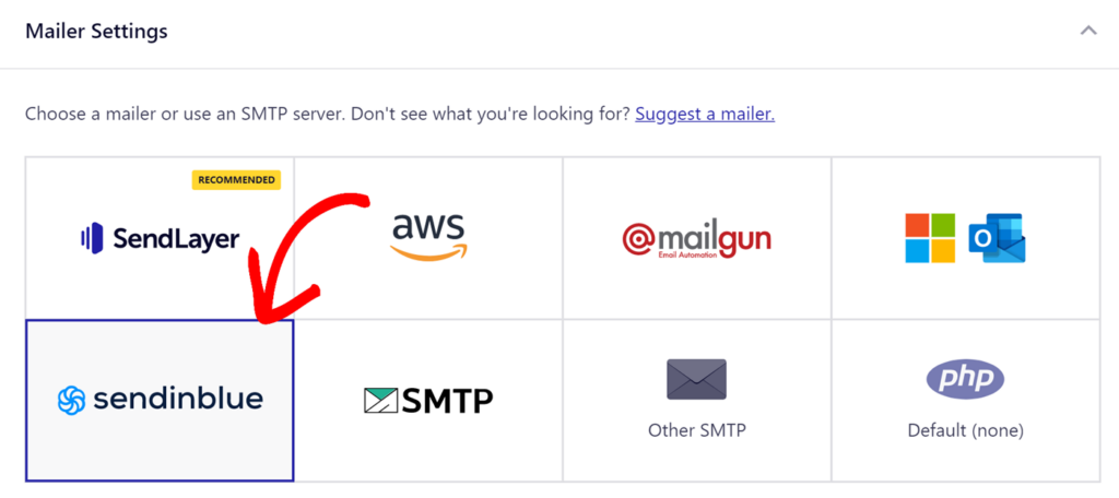 Sendinblue option from Easy WP SMTP settings