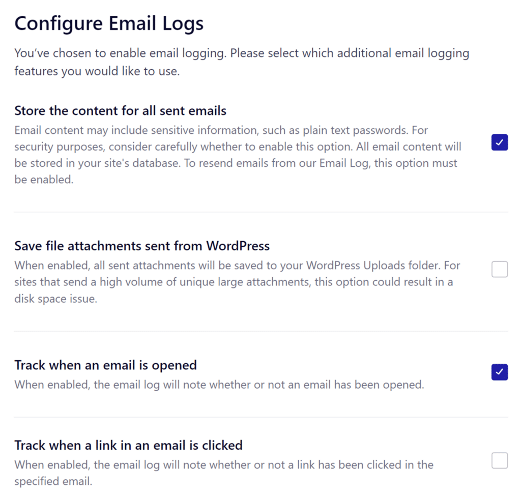 Email logs in Setup Wizard