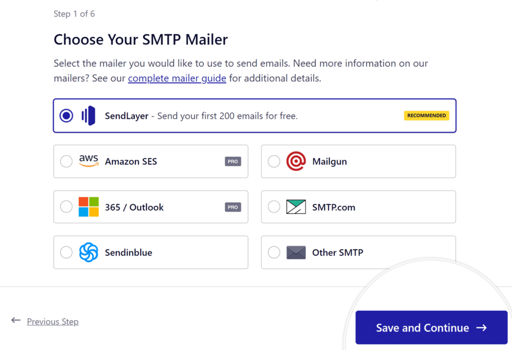Select Mailer in Easy WP SMTP Setup Wizard