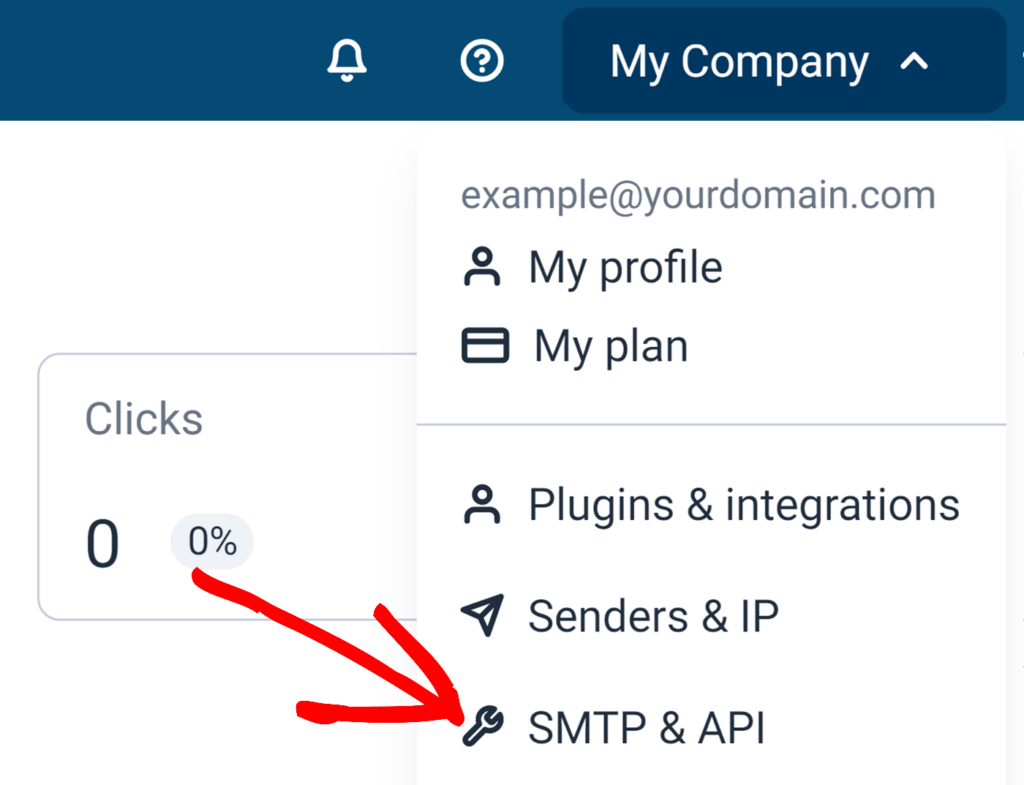 SMTP & API option from dropdown menu