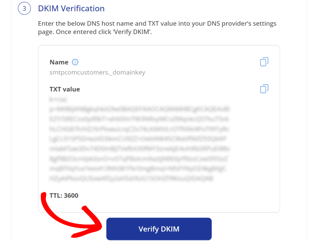 Verify DKIM button in SMTP.com