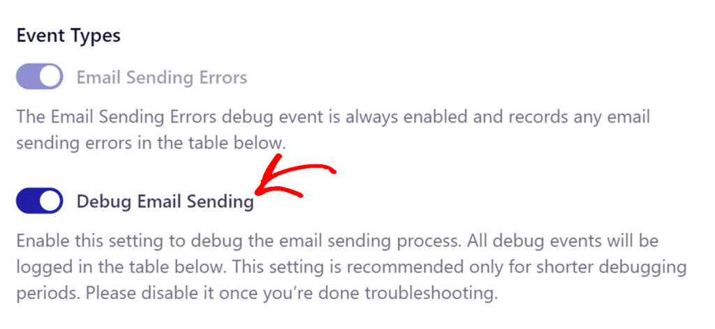 Debug Email Sending event type in Debugging Events
