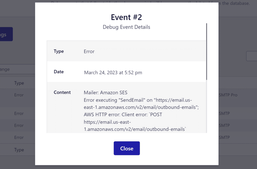 Debugging Event details