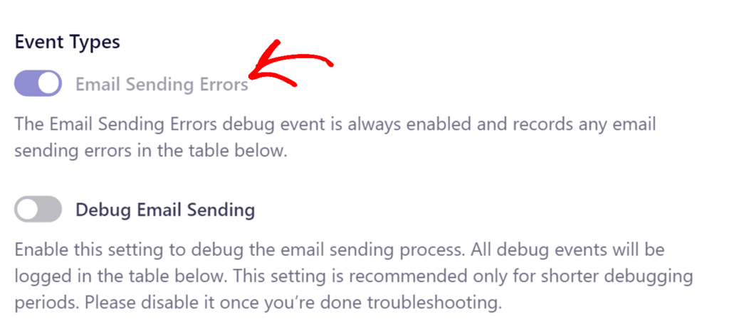 Event Types in Debugging Event