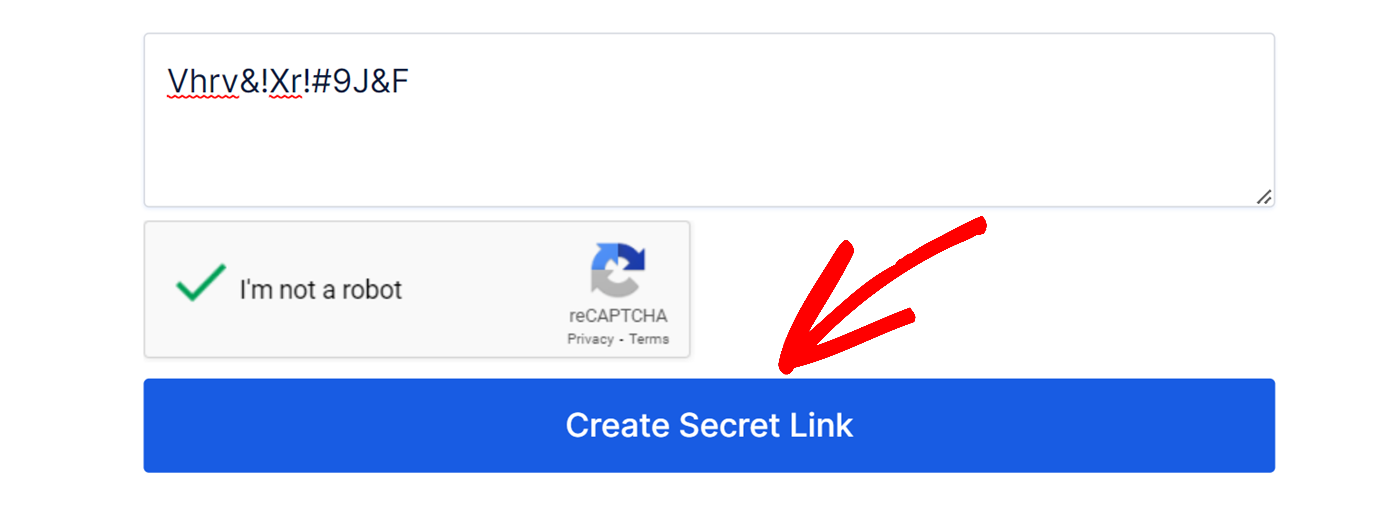 Create Secret Link button