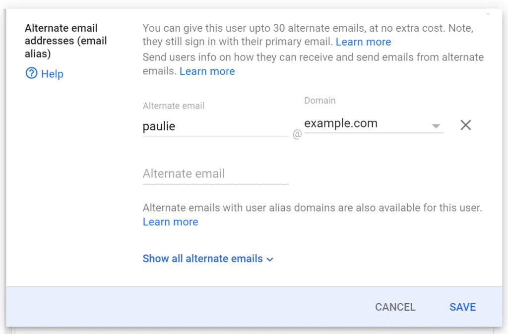 Enter alternate email address