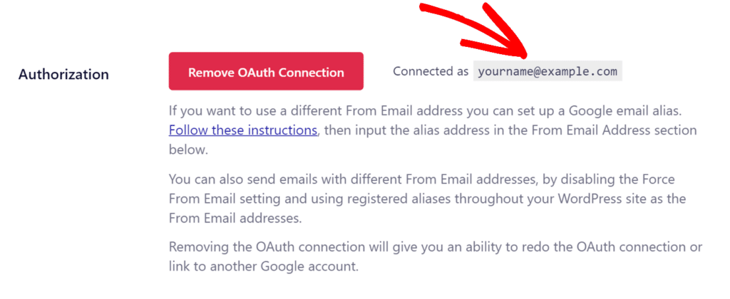 Connected as Email address