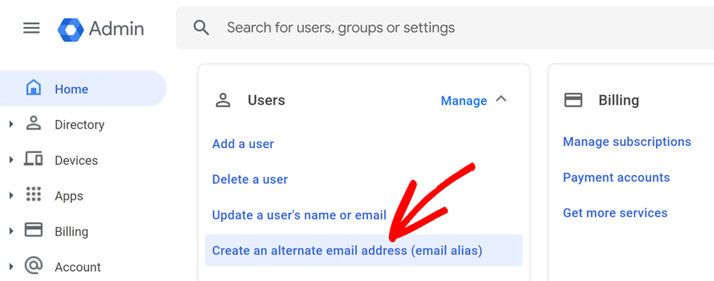 Click create an alternate email address
