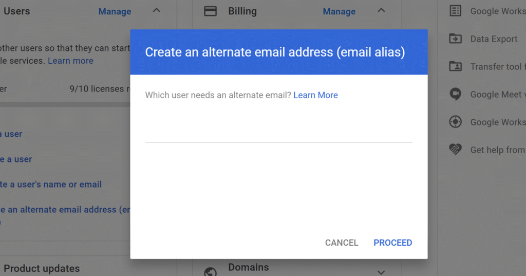 Enter email address you want to add an alias to