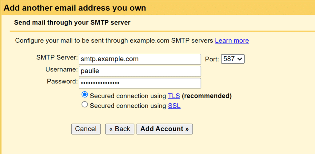 Enter SMTP details