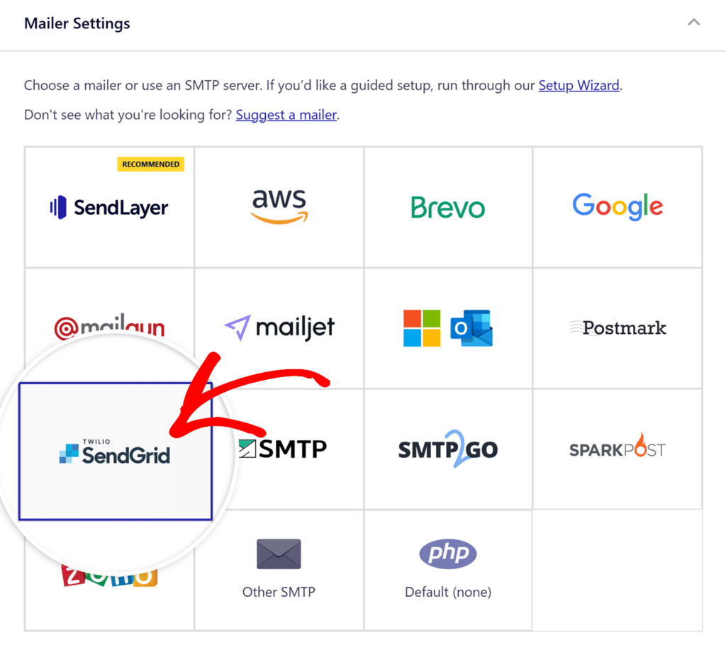 Select SendGrid mailer