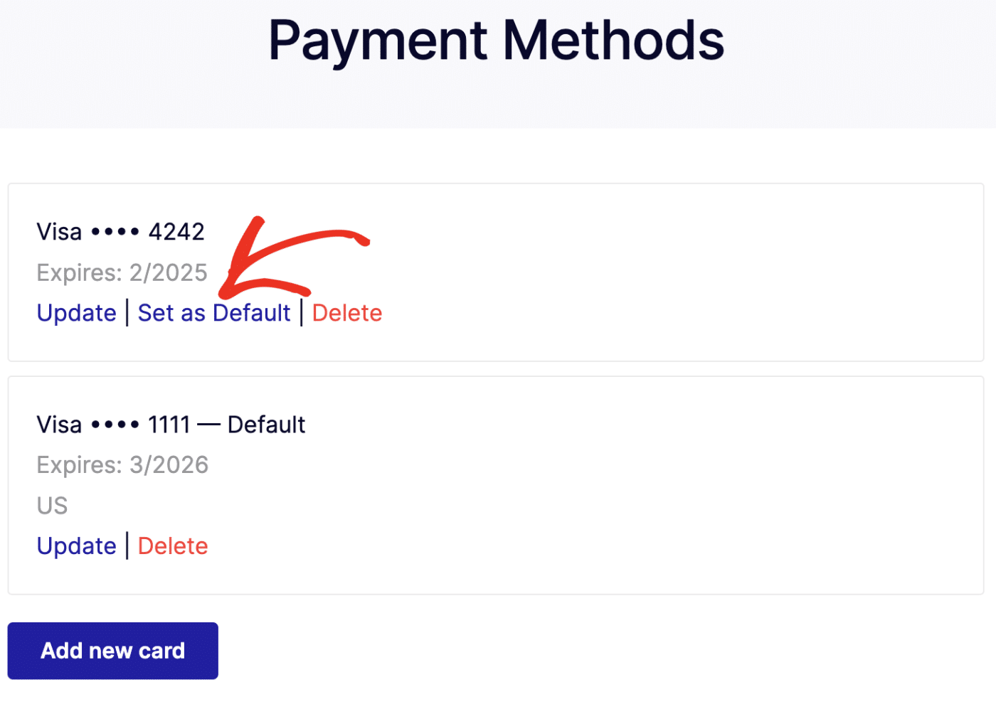 Set payment method as default