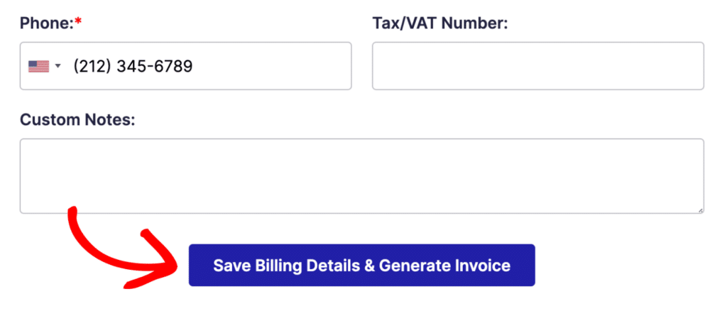 save billing details and generate invoice