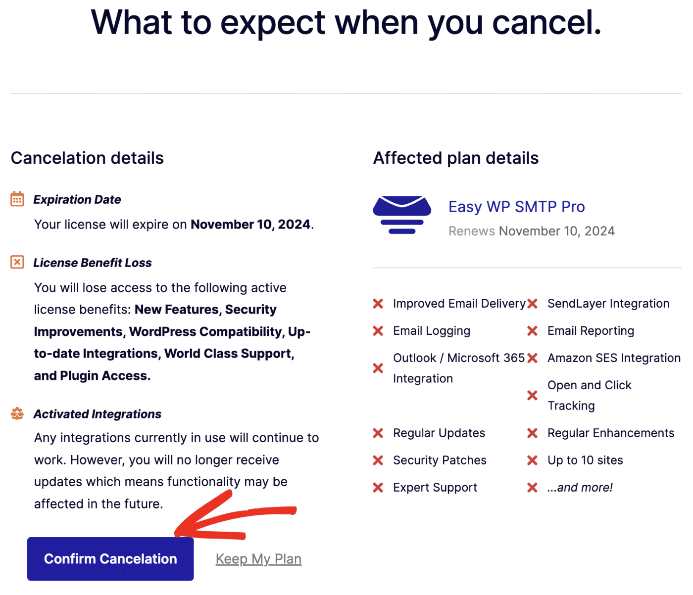 Click the Confirm Cancelation button