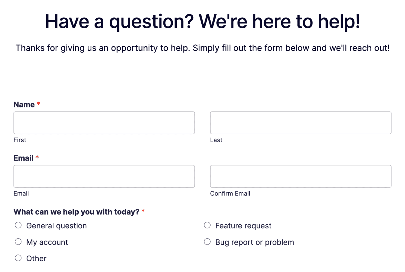 Filling out support form