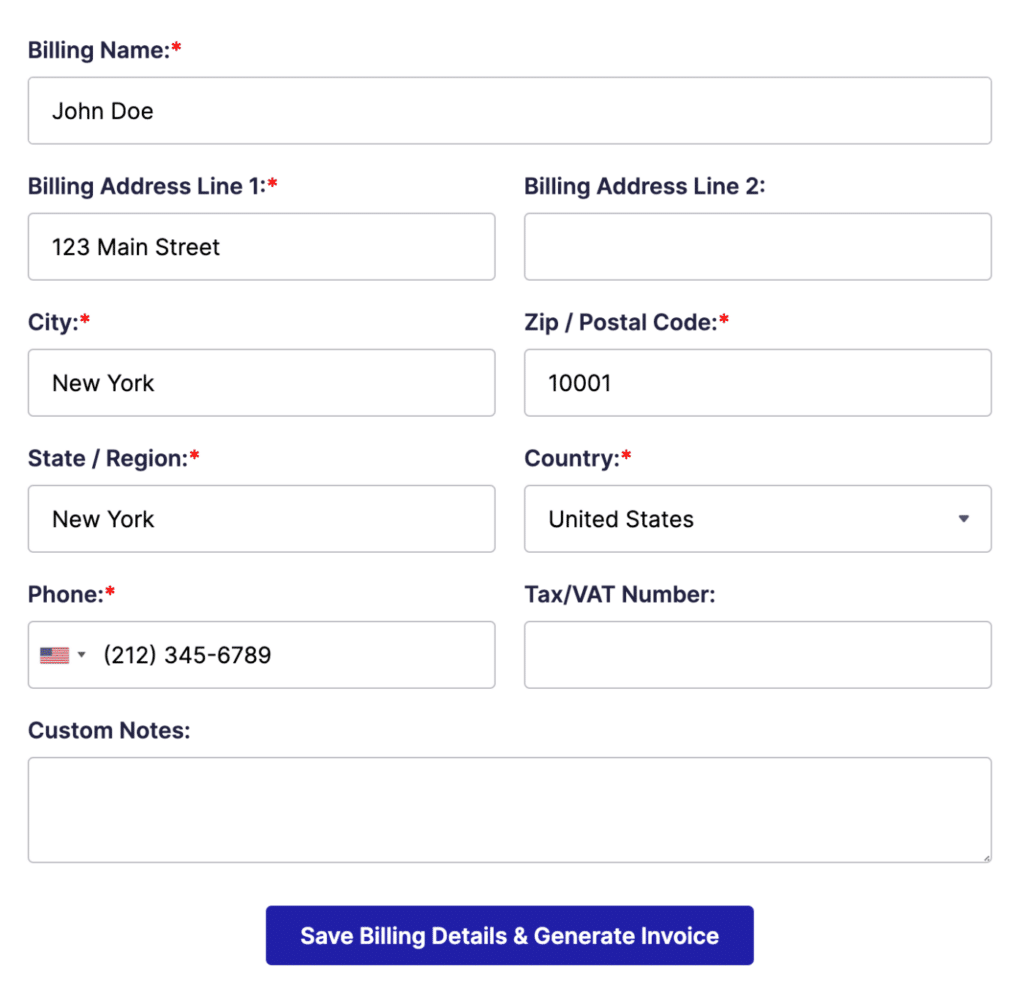 invoice billing details