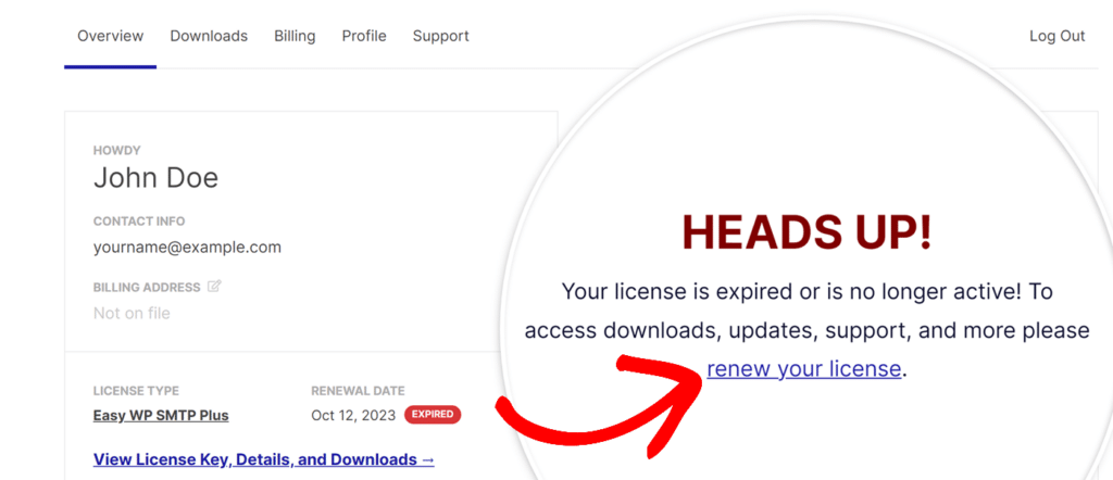 Link to renew expired Easy WP SMTP license