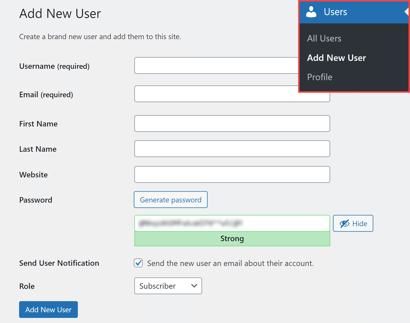 Add new user form