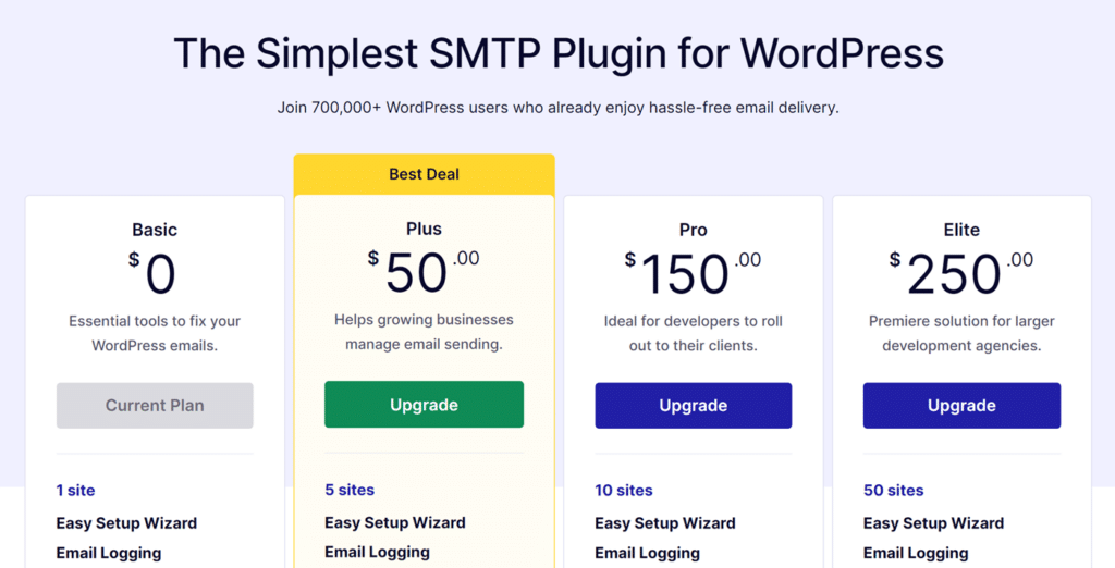 Easy WP SMTP upgrade page