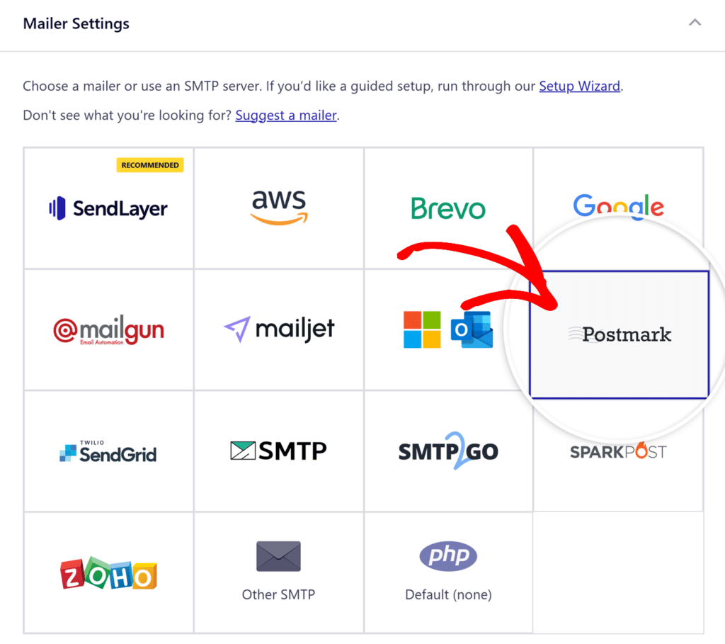 Select Postmark mailer