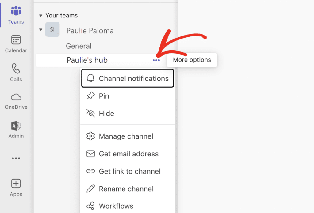 Open more settings in Microsoft Teams