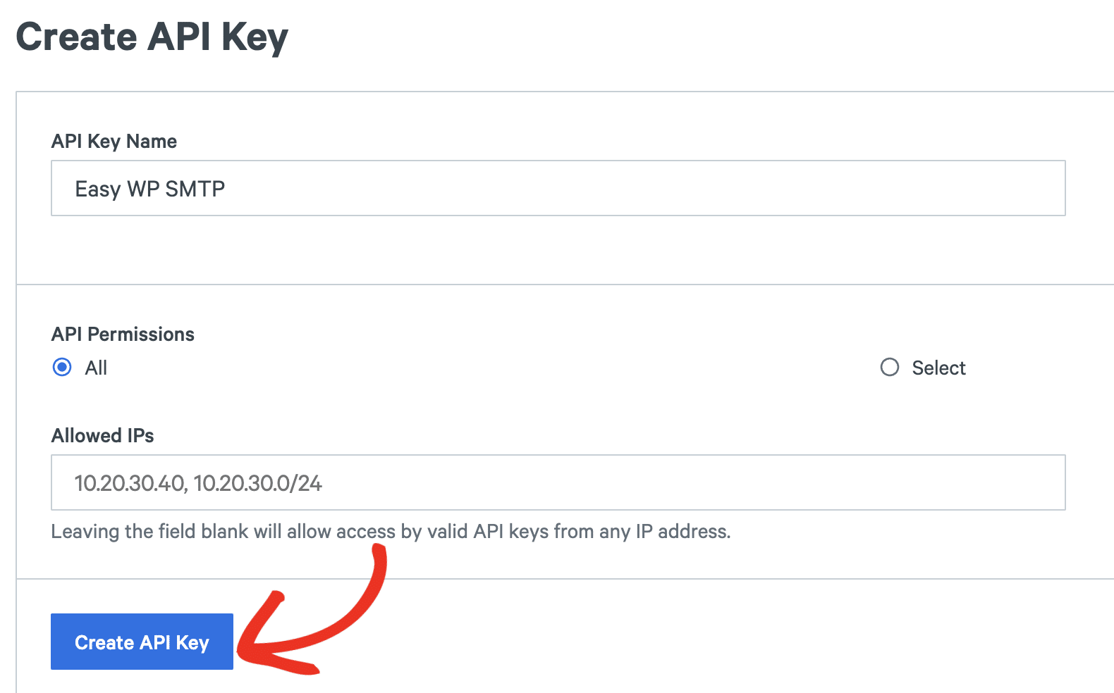 Configure API key options