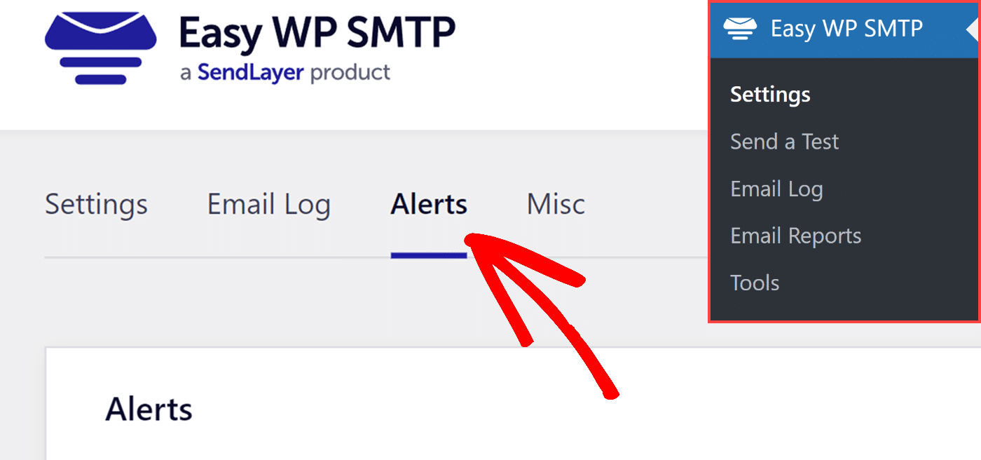 Where to find Alerts in Easy WP SMTP Settings