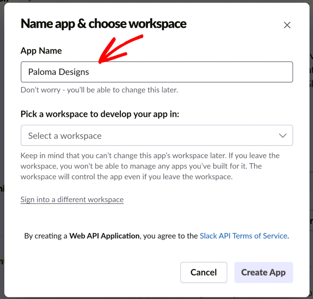 Give your Slack app a name