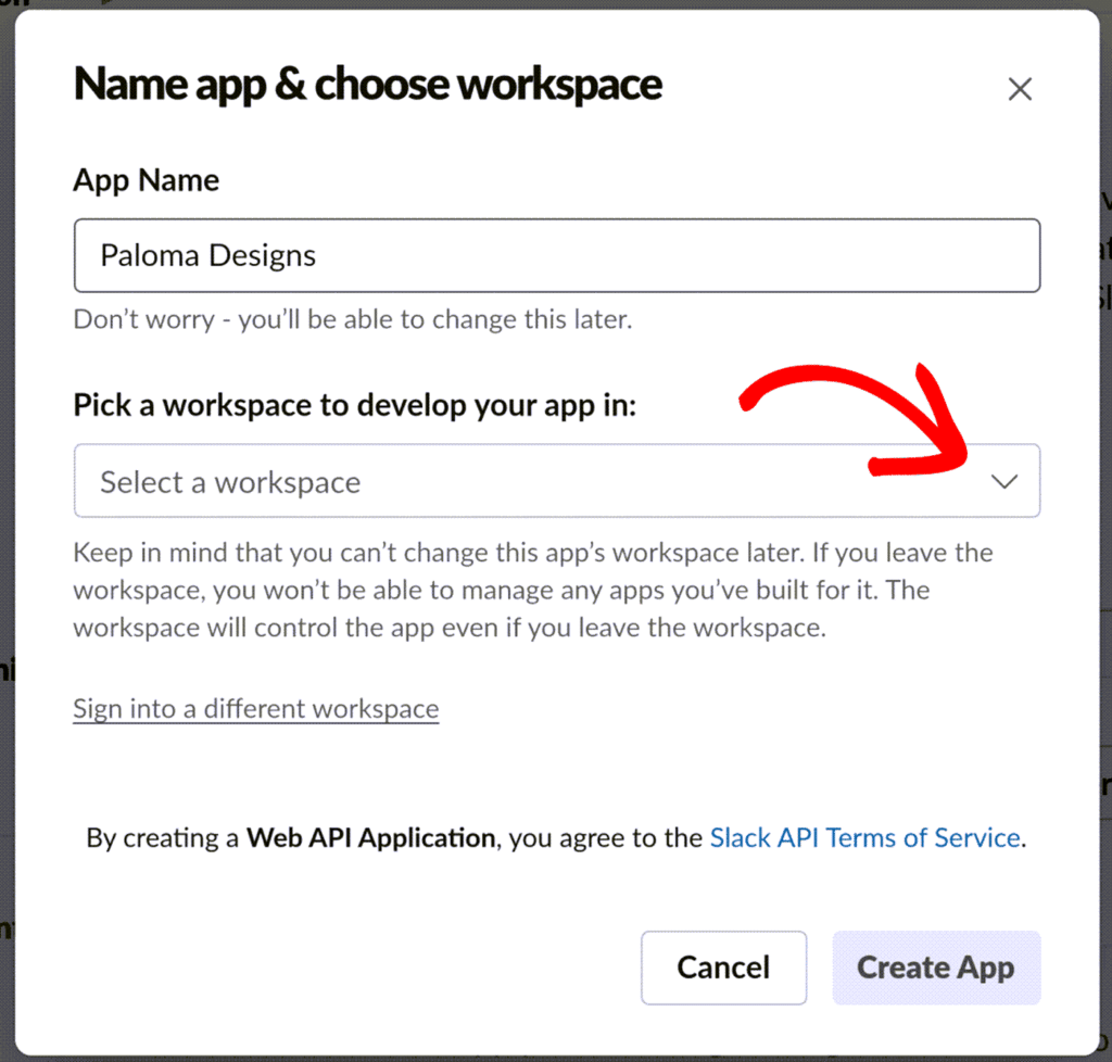 Select a Slack workspace