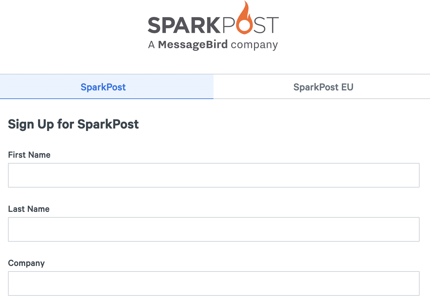 SparkPost registration page