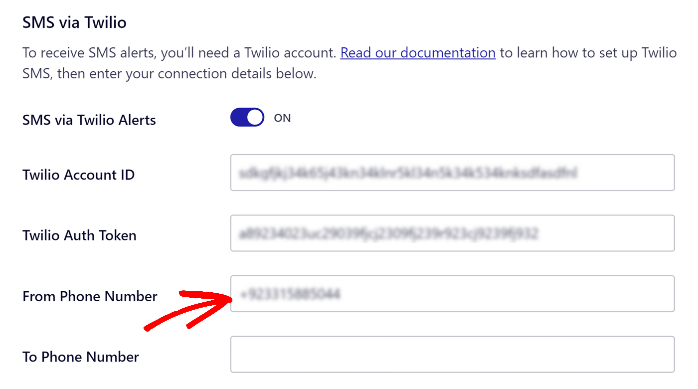 Enter From Phone Number from Twilio