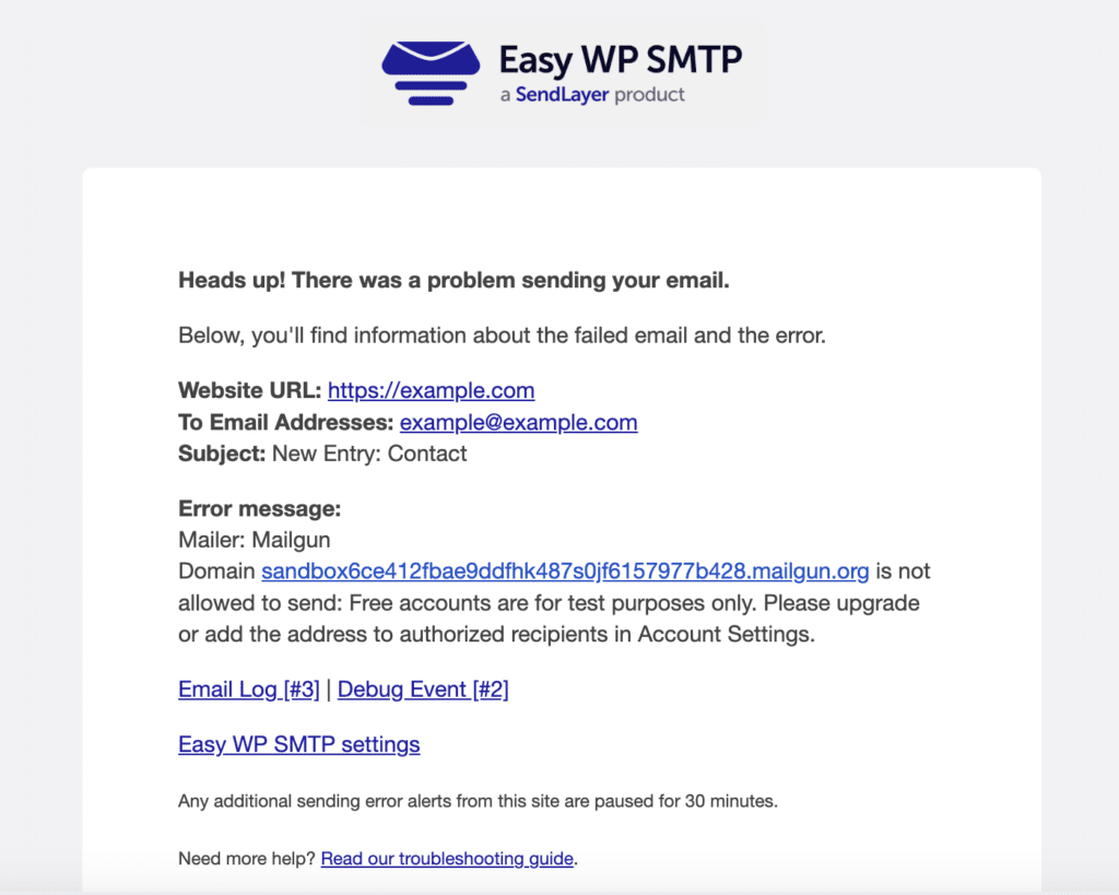 Easy WP SMTP Failed Email Alert