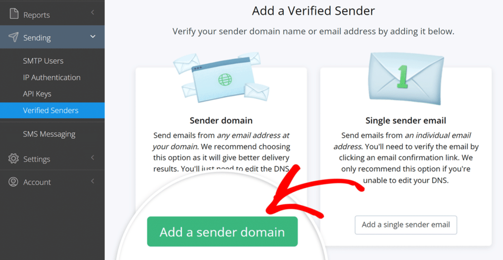 Click Add a Sender domain