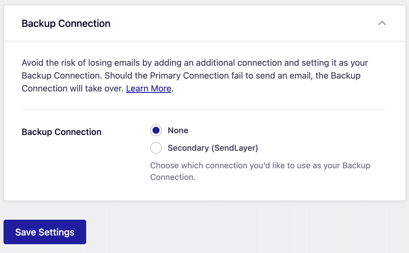 Backup connection section